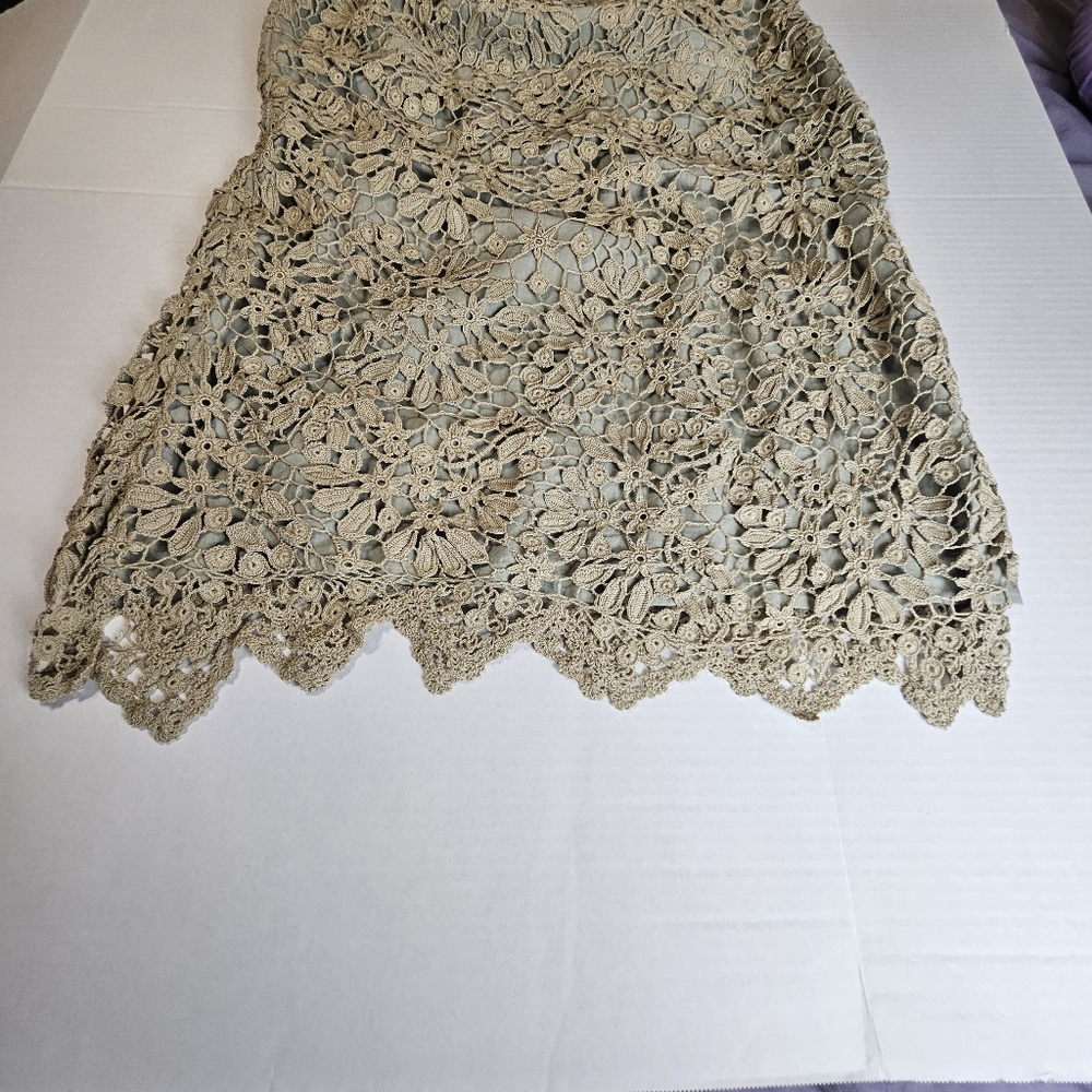 LIM'S Women Delicate Taupe Crochet Maxi Dress Size Large - Picture 7 of 15